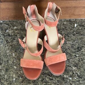 C Wonder Coral Maya Suede Strappy Heels. Size 8.5M